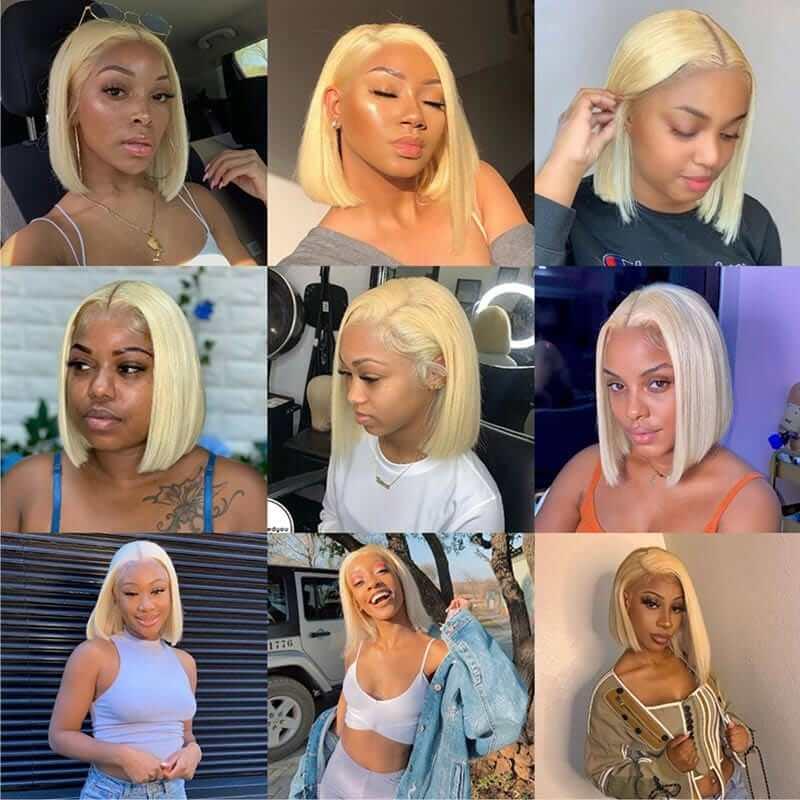 13x4 Lace Front Human Hair Wig 613 Honey Blonde Bob Wigs Brazilian Remy Straight Bob Wig - Superlovehair